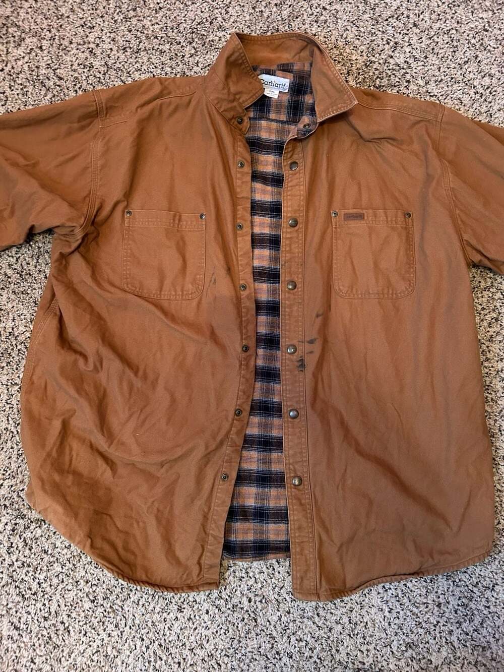 Carhartt Plaid Lined Duck Canvas Shirt Jac Size 2XL Brown